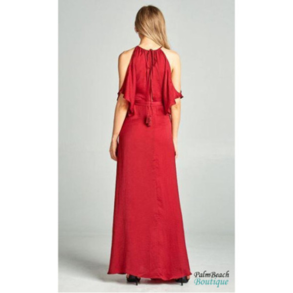 Aakaa Red Maxi Wrap Cold Shoulder Dress - Picture 3 of 4